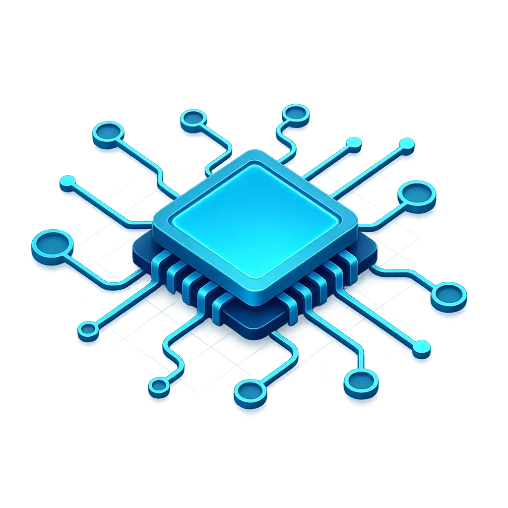 3D AI microchip icon που συμβολίζει ανίχνευση και ρυθμίσεις robots.txt